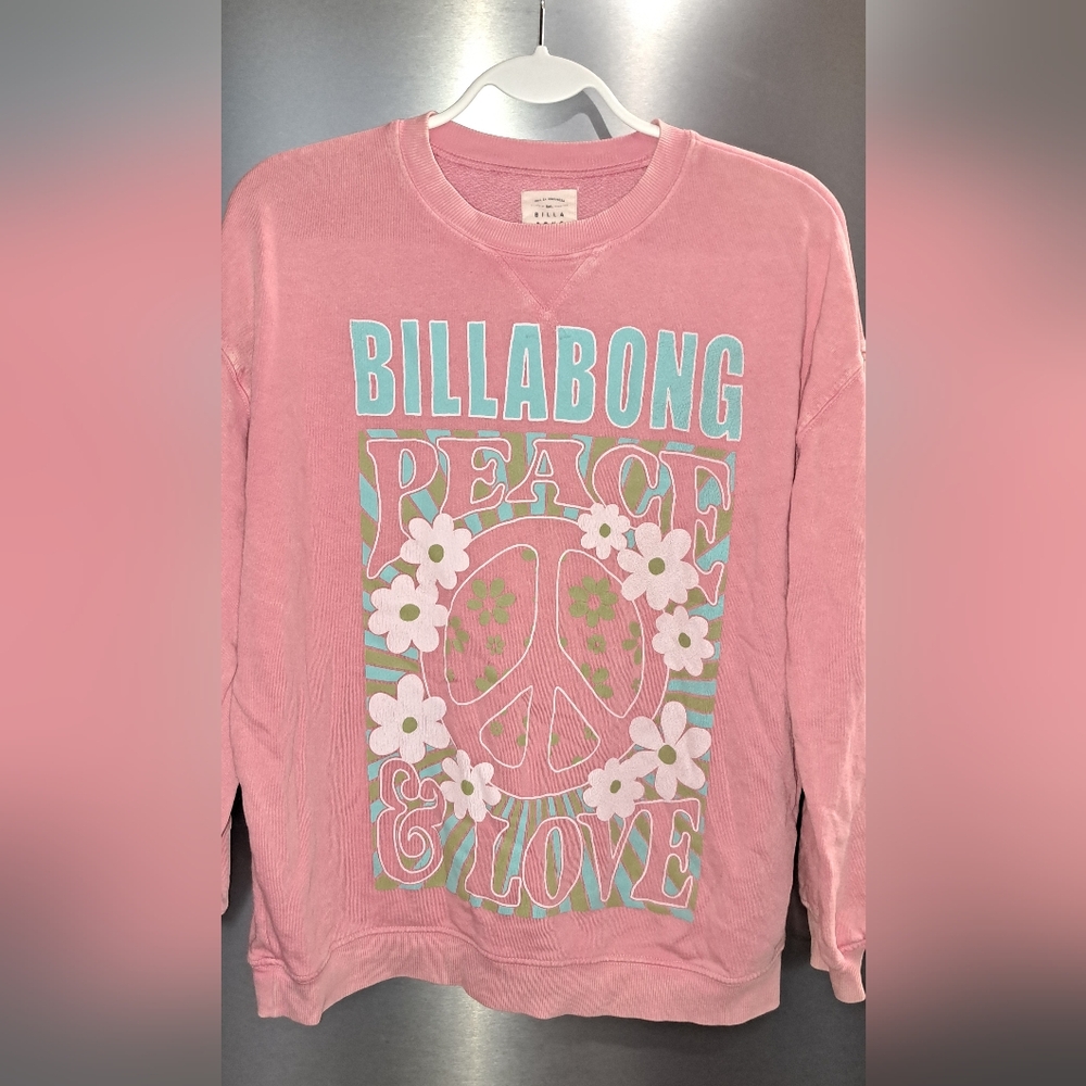 Ladies Billabong Sweatshirt Peace & Love Pink Tye Dyed Retro Vtg Cozy LRG